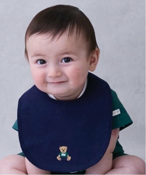 petit main / プティマイン スタイ・ビブ | クマアップリケスタイ（紺）