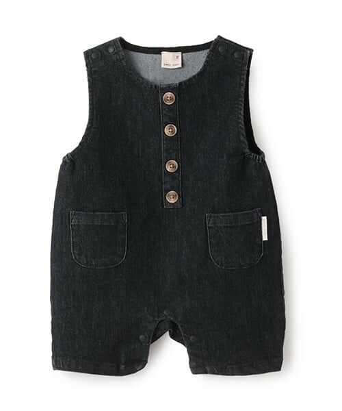 petit main / プティマイン ロンパース | デニムショートオール（黒）