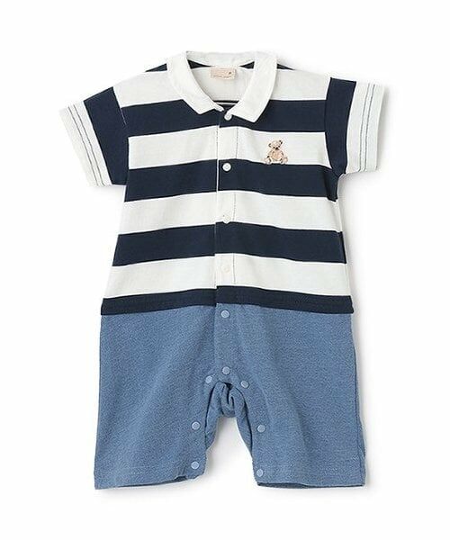 petit main / プティマイン ロンパース | 【リンク】半袖ラガーカバーオール（紺）