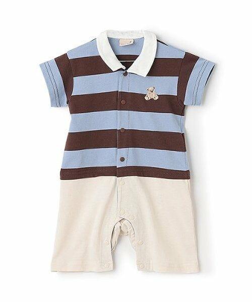 petit main / プティマイン ロンパース | 【リンク】半袖ラガーカバーオール（ブルー）