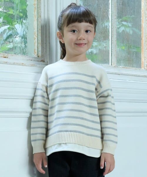 petit main / プティマイン ニット・セーター | 【ウォッシャブル】ボーダーニット（アイボリー）