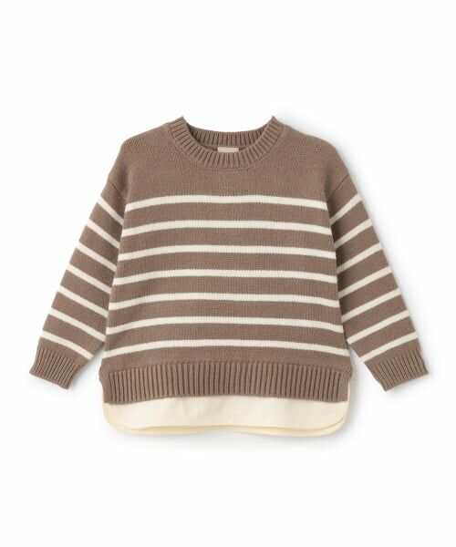 petit main / プティマイン ニット・セーター | 【ウォッシャブル】ボーダーニット（モカ茶）