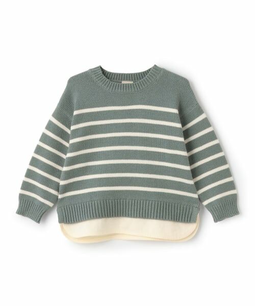 petit main / プティマイン ニット・セーター | 【ウォッシャブル】ボーダーニット（モス グリーン）