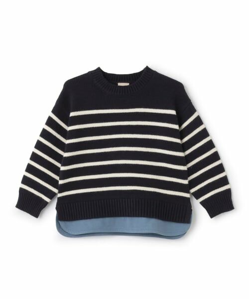 petit main / プティマイン ニット・セーター | 【ウォッシャブル】ボーダーニット（紺）