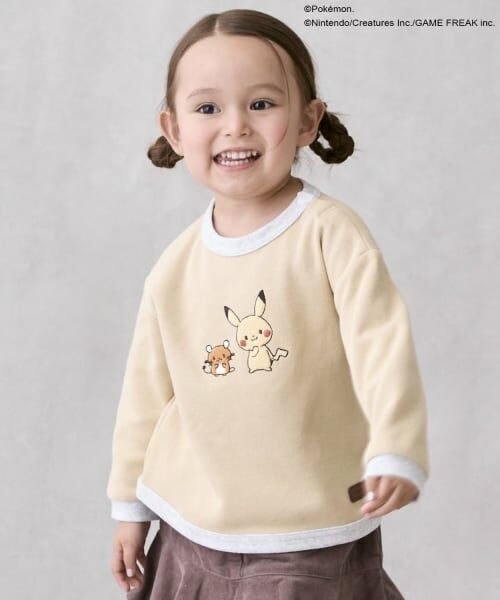 petit main / プティマイン Tシャツ | 【モンポケ】接結アップリケ長袖T（クリーム）