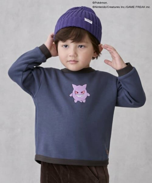 petit main / プティマイン Tシャツ | 【モンポケ】接結アップリケ長袖T（インク ブルー）