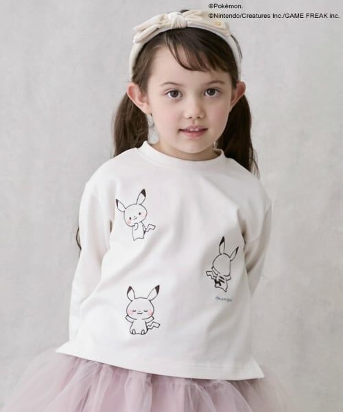 petit main / プティマイン Tシャツ | 【モンポケ】刺しゅう長袖T（オフ ホワイト）