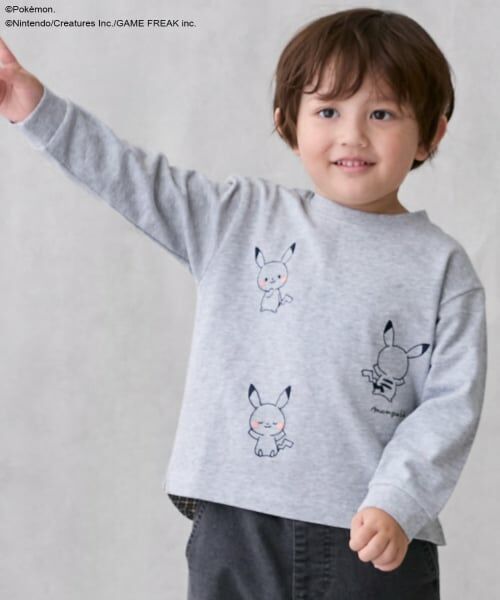 petit main / プティマイン Tシャツ | 【モンポケ】刺しゅう長袖T（トップ グレー）