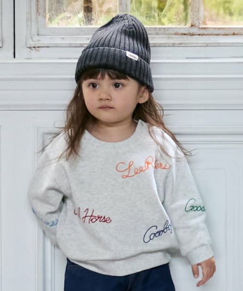 petit main / プティマイン スウェット | 【Lee】ロゴ刺繍トレーナー（シロ杢）