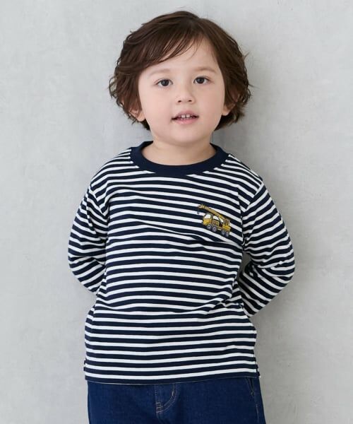 petit main / プティマイン Tシャツ | 【プティプラ】BOYS長袖Tシャツ（紺）