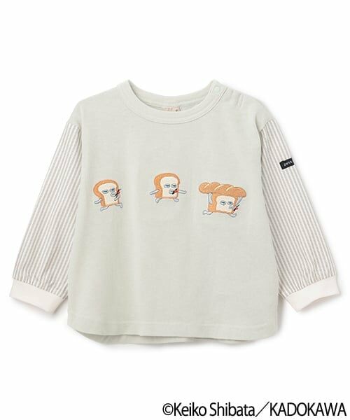 petit main / プティマイン Tシャツ | 【パンどろぼう】袖布帛Tシャツ（エメラルド グリーン）