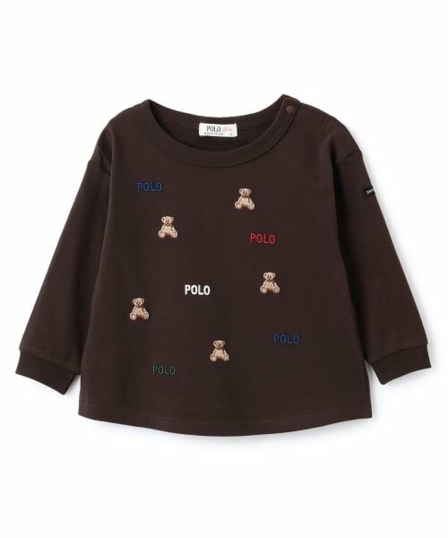 petit main / プティマイン Tシャツ | 【POLO BCS】モチーフ刺繍長袖Tシャツ（コゲ茶）