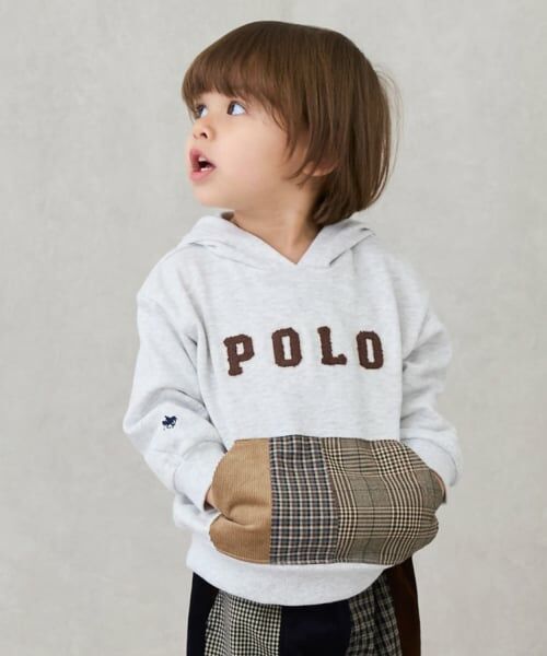 petit main / プティマイン パーカー | 【POLO BCS】パッチワークパーカー（シロ杢）