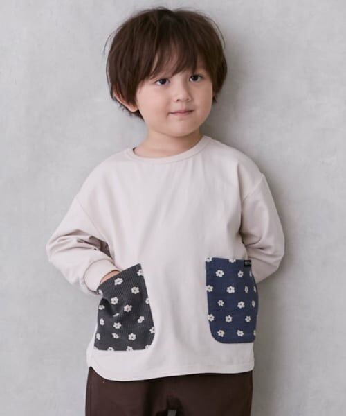 petit main / プティマイン Tシャツ | 【オーガニック】ポケット長袖Tシャツ（生成）