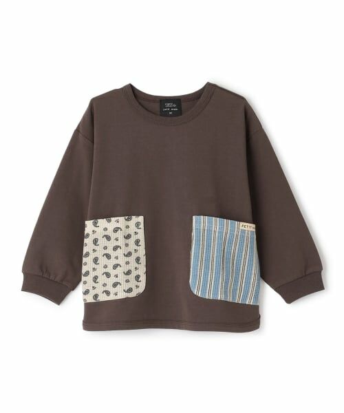 petit main / プティマイン Tシャツ | 【オーガニック】ポケット長袖Tシャツ（茶）