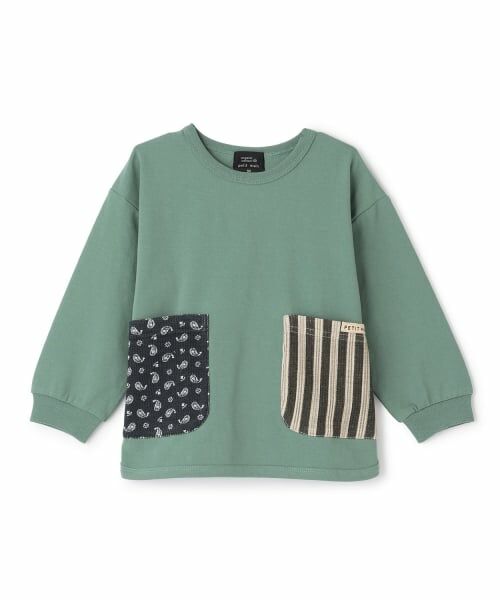 petit main / プティマイン Tシャツ | 【オーガニック】ポケット長袖Tシャツ（モス グリーン）