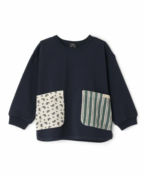 petit main / プティマイン Tシャツ | 【オーガニック】ポケット長袖Tシャツ（紺）