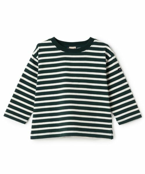 petit main / プティマイン Tシャツ | 【GOODPRICE/食品防汚】ボーダー長袖T（グリーン）