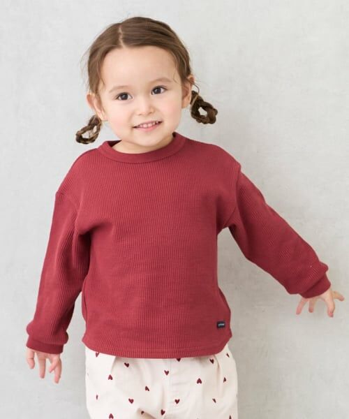 petit main / プティマイン Tシャツ | 【GOODPRICE】ワッフル長袖Tシャツ（赤）