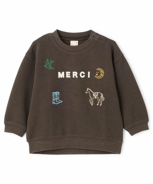 petit main / プティマイン Tシャツ | ロゴモチーフ接結長袖Tシャツ（チャコール）