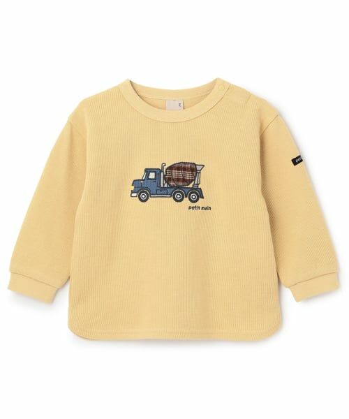 petit main / プティマイン Tシャツ | 働く車アップリケ接結長袖Tシャツ（クリーム）