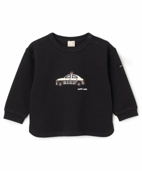 petit main / プティマイン Tシャツ | 働く車アップリケ接結長袖Tシャツ（チャコール）