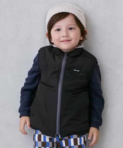 petit main / プティマイン ダウンジャケット・ベスト | 【洗える】無地×ボアリバーシブルベスト（チャコール）