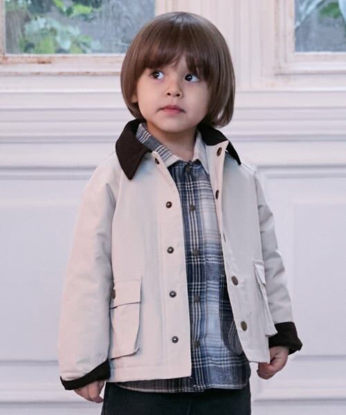 petit main / プティマイン その他アウター | 【リンク/洗える】ツイル中綿入りダスターコート（薄ベージュ）