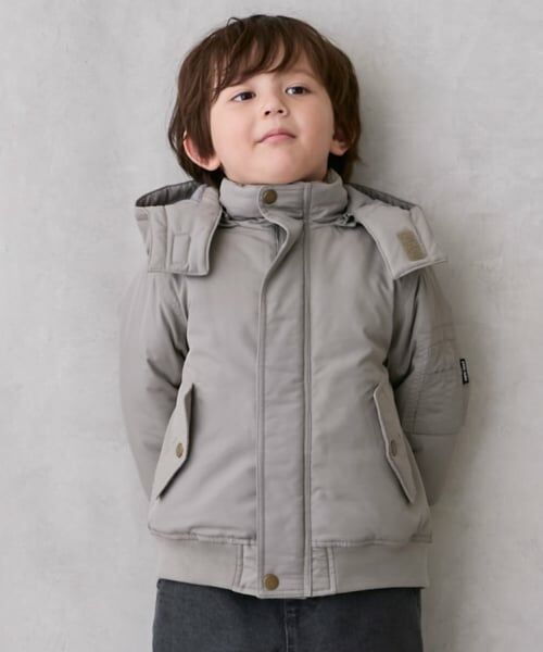 petit main / プティマイン ブルゾン | 【洗える】MA1風フード取外ジャケット（カーキ）