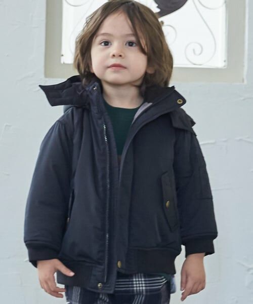 petit main / プティマイン ブルゾン | 【洗える】MA1風フード取外ジャケット（黒）