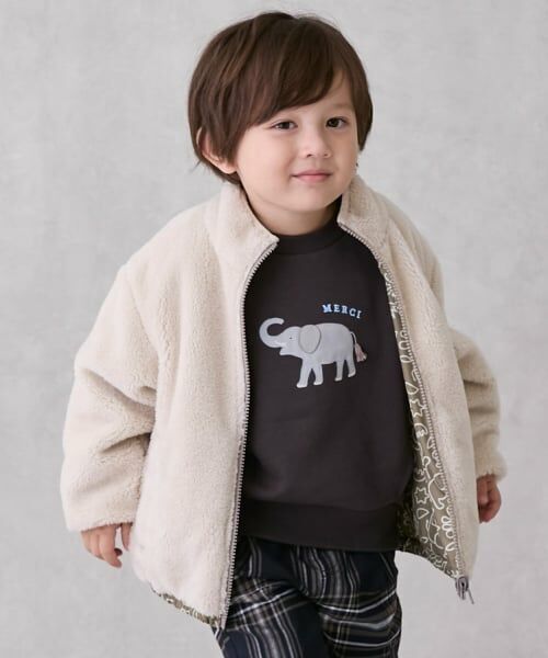 petit main / プティマイン ブルゾン | 【撥水加工】柄×ボアブルゾン（アイボリー）