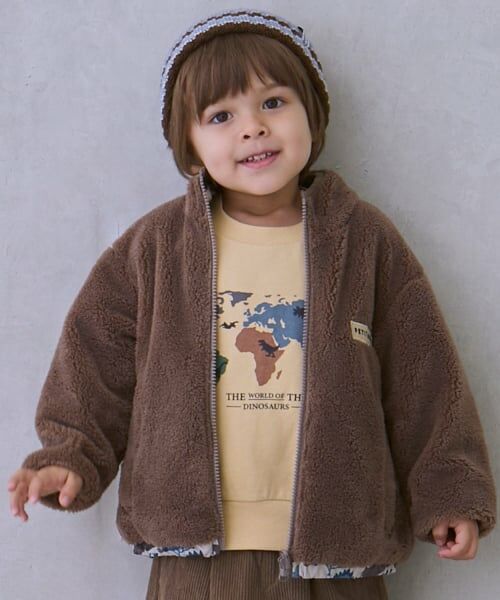 petit main / プティマイン ブルゾン | 【撥水加工】柄×ボアブルゾン（キャメル）