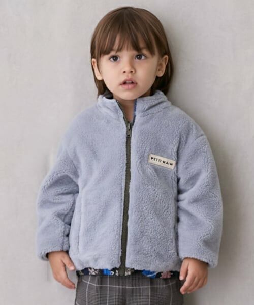 petit main / プティマイン ブルゾン | 【撥水加工】柄×ボアブルゾン（ライト ブルー）