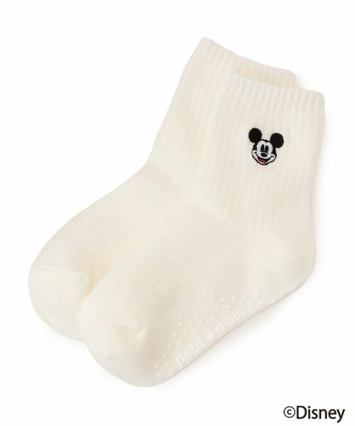 petit main / プティマイン ソックス | 【Disney】ミッキー/刺しゅう靴下（オフ ホワイト）