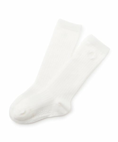 petit main / プティマイン ソックス | ワンポイント刺しゅうハイソックス（オフ ホワイト）