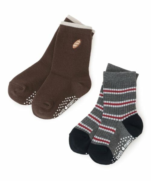 petit main / プティマイン ソックス | パン刺しゅうソックス2P（モカ茶）