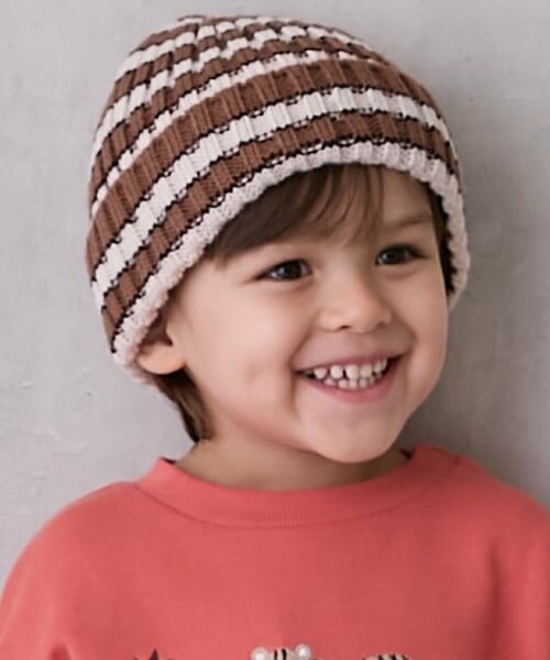 petit main / プティマイン ニットキャップ | ボーダーニット帽（キャメル）