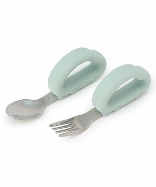 petit main / プティマイン ベビー・キッズグッズ | にぎりやすいシリコンカトラリーセット/L（ライト グリーン）