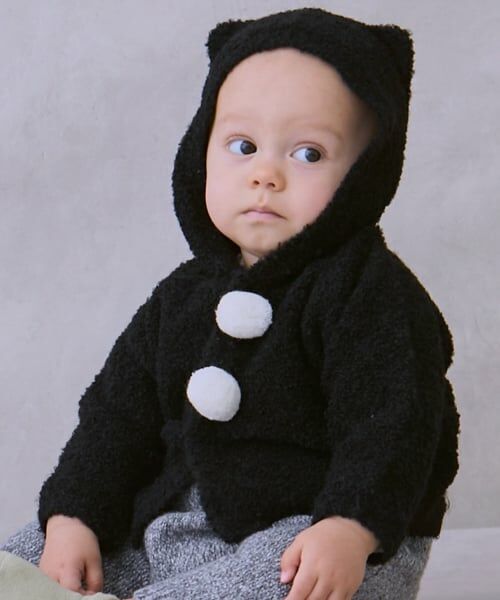 petit main / プティマイン ベビー・キッズウエア | ねこニットカーディガン（黒）