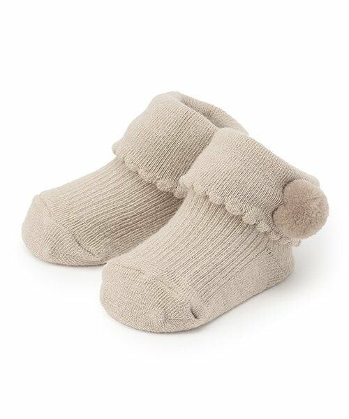 petit main / プティマイン ベビー・キッズウエア | ポンポンつきソックス（ベージュ）