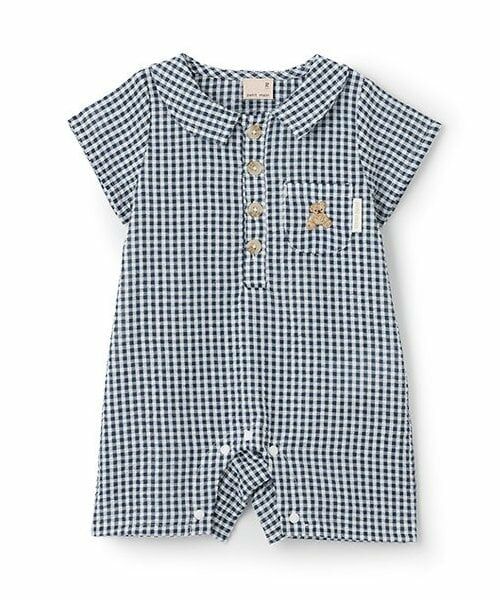 petit main / プティマイン ロンパース | 半袖シャツカバーオール（紺）