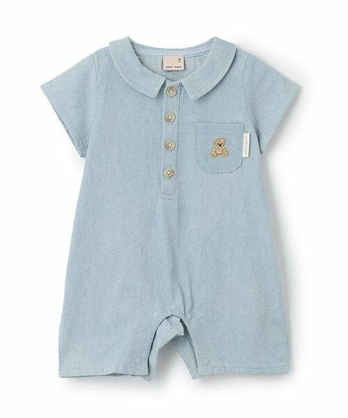 petit main / プティマイン ロンパース | 半袖シャツカバーオール（ブルー）