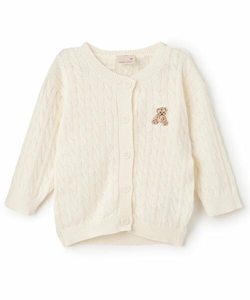 petit main / プティマイン ベビー・キッズウエア | くま刺しゅうカーディガン（オフ ホワイト）