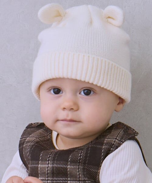 petit main / プティマイン ベビー・キッズグッズ | アニマルニット帽（アイボリー）