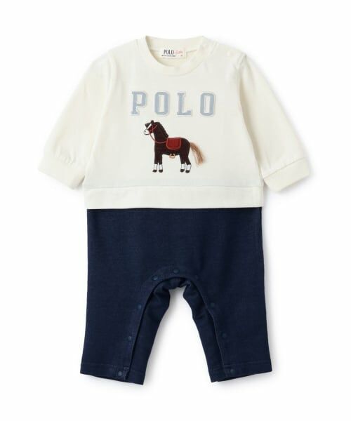 petit main / プティマイン ロンパース | 【POLO BCS】アップリケ長袖カバーオール（オフ ホワイト）