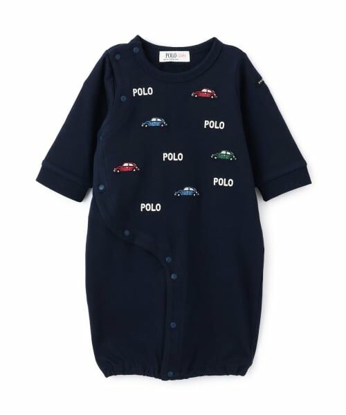 petit main / プティマイン ロンパース | 【POLO BCS】モチーフ刺繍長袖2WAYオール（紺）