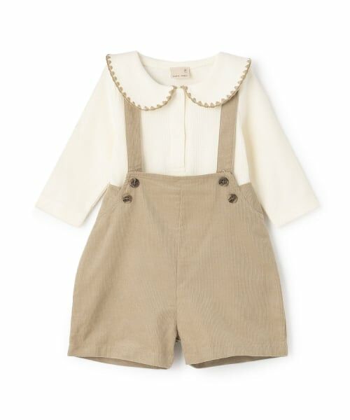 petit main / プティマイン ベビー・キッズウエア | 衿つきロンパース＋パンツセット（アイボリー）