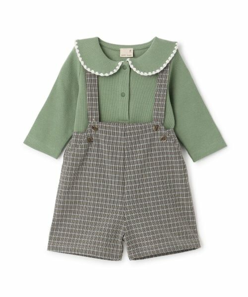 petit main / プティマイン ベビー・キッズウエア | 衿つきロンパース＋パンツセット（グリーン）