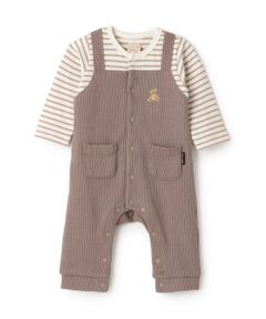 petit main / プティマイン ロンパース | クマ刺しゅうサロペ風カバーオール