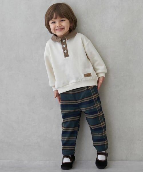 petit main / プティマイン その他パンツ | チェックのびのび起毛ストレッチパンツ(グリーン)